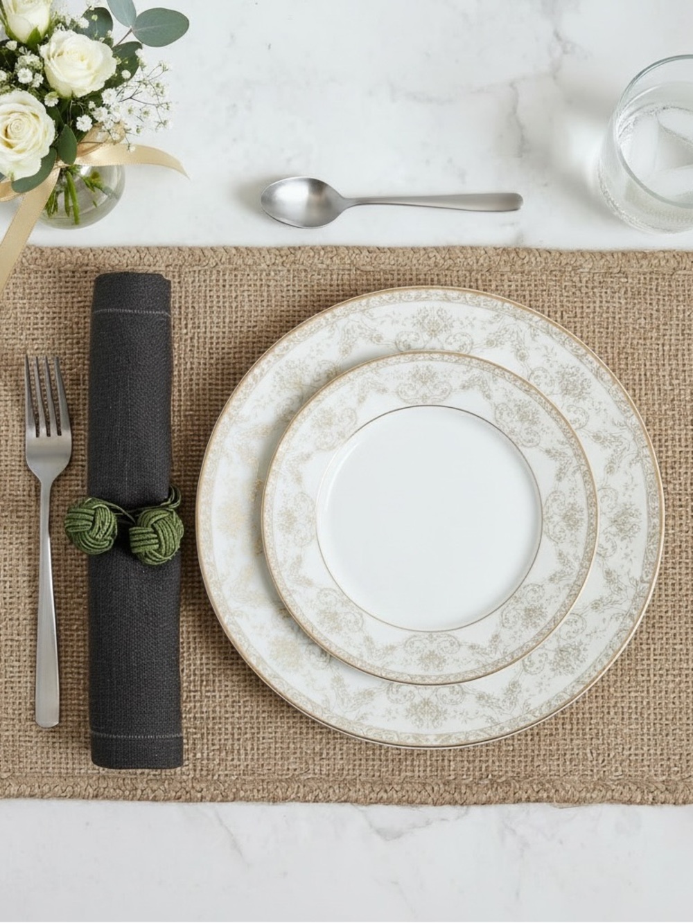NWT Green Silk Knot Napkin Rings - Set of 8